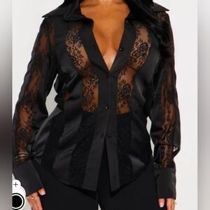 Lace Whisper Satin Lace Button Up Shirt